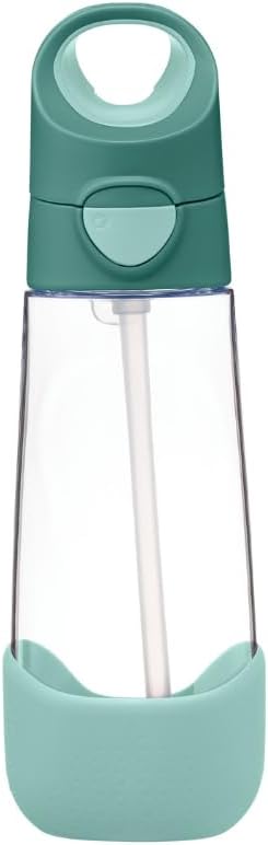 b.box Kids Water Bottle – 20oz Tritan Toddler Drink Bottle with Straw for School, Daycare, Travel w/Easy-Grip Triangular Design, Leak Proof Lid & Handle, BPA Free, Dishwasher Safe (Emerald Forest)