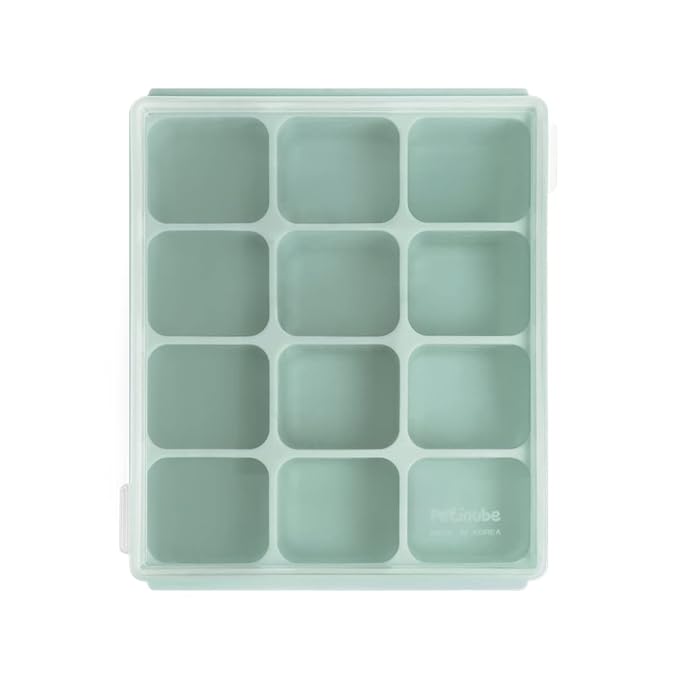 Baby Food Storage Silicone Cubes with Clip-On Lid Freezer Tray Baby Food Soups Purees Ice Safe Design Made in Korea(12cubes 1.5oz, Ocean Blue Set of 2)