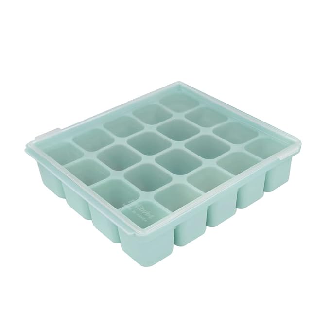 Baby Food Storage Silicone Cubes with Clip-On Lid Freezer Tray Baby Food Soups Purees Ice Easy and Safe Design Made in Korea (20, Ocean Blue)