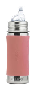 Pura Kiki 11oz/325ml Stainless Steel Sippy Cup Bottle w/Sleeve, Plastic-Free, MadeSafe Certified, Medical-Grade XL Silicone Sipper Spout Fast Flow for Kids, Toddlers, Babies & Infant - Rose Sleeve