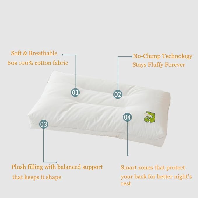 Toddler Pillow for 2,3,4,5 Years Old-11”x 17”-100% Cotton Machine Washable Soft and Breathable Kids Pillows, Small Toddler Pillow for Sleeping,Travel,Crib Bed,Daycare