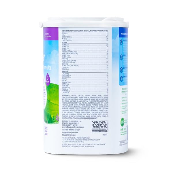 Happy Baby Organics Stage 1 A2 Infant Formula, 0 12 Months, Milk Based Organic Baby Formula Powder with A2 Milk, Probiotics & Prebiotics for Immune & Digestive Support, 22.9 Ounce (Pack of 1)
