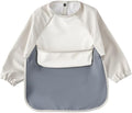 GZMM Waterproof Baby Bibs,Infant Toddler Long Sleeve Feeding Bib With Food Catcher,Wipe Clean & Washable