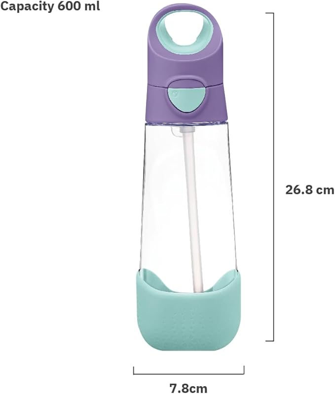 b.box Kids Water Bottle – 20oz Tritan Toddler Drink Bottle with Straw for School, Daycare, Travel w/Easy-Grip Triangular Design, Leak Proof Lid & Handle, BPA Free, Dishwasher Safe (Lilac Pop)
