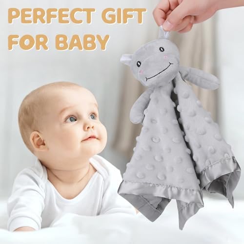 Pro Goleem Hippo Loveys for Babies, Soft Security Blanket Baby Snuggle Toy Newborn Stuffed Animals Baby Gifts for Boys and Girls, 16 Inch
