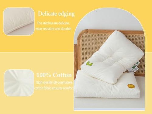 100% Cotton Kids Pillow-14 x 22" Machine Washable Soft and Breathable Youth Pillows for Sleeping Age 5-10years，Perfect Childrens Pillows for Sleeping,Travel,Bed,Kindergarten,Daycare