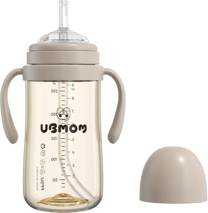 UBMOM No-spill, Backflow prevention Sippy Cup with Straw, PPSU Learner Cup with Handle for Baby and Toddlers, BPA free, 9.47oz (Chocolate)