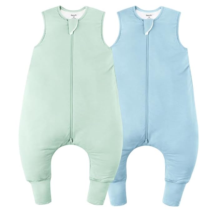 Rayon Made From Bamboo Sleep Sack 3t-4t 0.5 Tog Ultra Soft Summer Toddler Sleep Sack 36-48 Months with Feet 2-Way Zipper Lightweight Sleeping Bag Baby Wearable Blanket (2 Pack)-Green & Blue