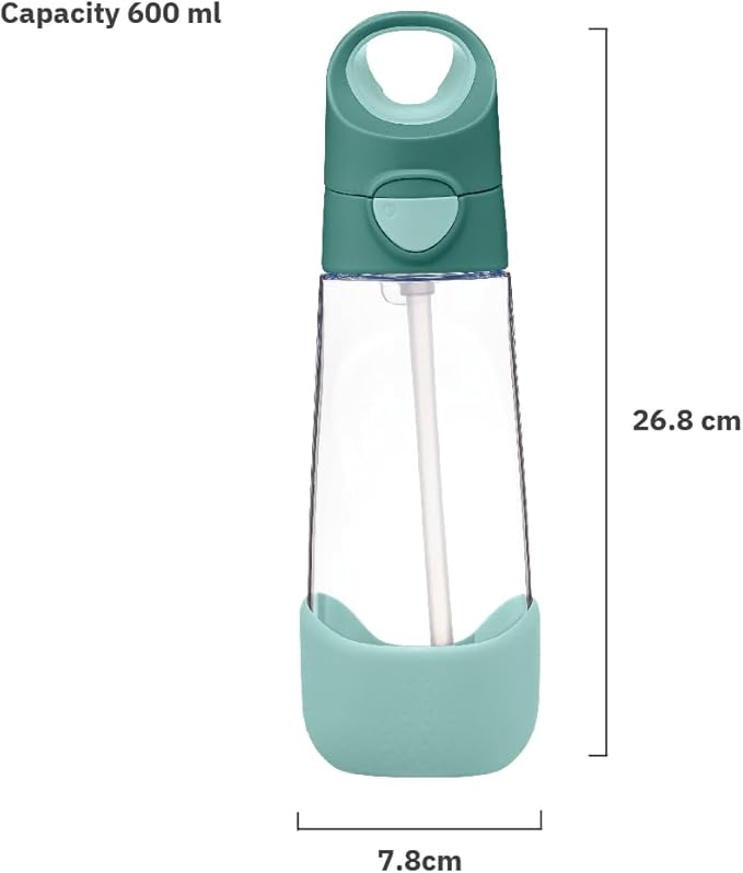b.box Kids Water Bottle – 20oz Tritan Toddler Drink Bottle with Straw for School, Daycare, Travel w/Easy-Grip Triangular Design, Leak Proof Lid & Handle, BPA Free, Dishwasher Safe (Emerald Forest)