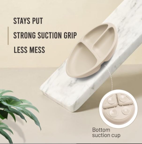 10-Piece Silicone Baby Feeding Set – BPA-Free, Spill-Proof Suction Plate, Bowl, Bib, Snack Cup & Utensils | Dishwasher Safe, Baby Gift Ready (Beige)