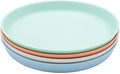 WeeSprout Bamboo Plates, Set of 4, Kid-Sized Dinnerware, Dishwasher Safe Melamine Dishware (Pastel Coral, Blue, Mint & Off White, Without Lids)