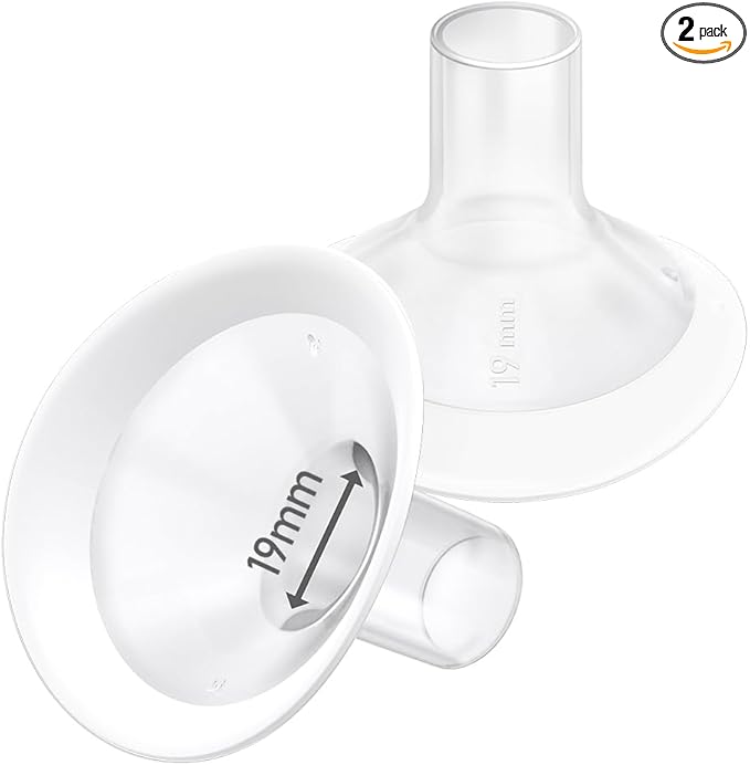 2pcs 19mm Soft Rim Flanges with 106 Degree Wider Opening Angle for Medela Breast Pump, PersonalFit, Freestyle, Maxflow, Freestyle Flex Swing Maxi Connector, Lansinoh Signature Pro