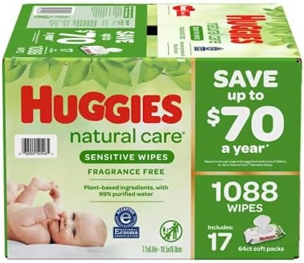 HUGGIES Natural Care Sensitive Baby Wipe Refill, Fragrance Free (1,088 Count)