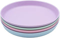 WeeSprout Bamboo Plates, Set of 4, Kid-Sized Dinnerware, Dishwasher Safe Melamine Dishware (Pastel Blue, Mint, Purple & Pink, Without Lids)