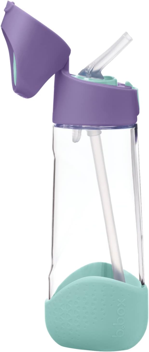 b.box Kids Water Bottle – 20oz Tritan Toddler Drink Bottle with Straw for School, Daycare, Travel w/Easy-Grip Triangular Design, Leak Proof Lid & Handle, BPA Free, Dishwasher Safe (Lilac Pop)