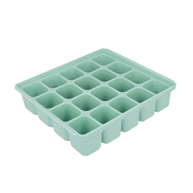 Baby Food Storage Silicone Cubes with Clip-On Lid Freezer Tray Baby Food Soups Purees Ice Easy and Safe Design Made in Korea (20, Ocean Blue)