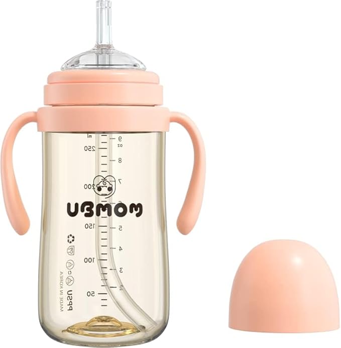 UBMOM No-spill, Backflow prevention Sippy Cup with Straw, PPSU, Learner Cup with Handle for Baby and Toddlers, BPA free, 9.47oz (Strawberry)