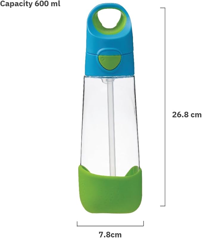 b.box Kids Water Bottle – 20oz Tritan Toddler Drink Bottle with Straw for School, Daycare, Travel w/Easy-Grip Triangular Design, Leak Proof Lid & Handle, BPA Free, Dishwasher Safe (Ocean Breeze)