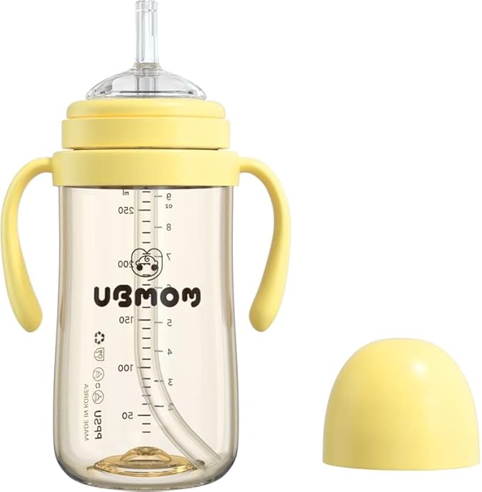 UBMOM No-spill, Backflow prevention Sippy Cup with Straw, PPSU Learner Cup with Handle for Baby and Toddlers, BPA free, 9.47oz (Banana)