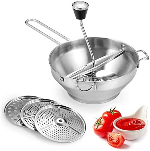 Manual Food Mill, Ergonomic Food Mill Stainless Steel Milling Handle Stainless Steel Bowl Rotary Food Mill for Tomato Sauce Applesauce Mashed Potatoes Baby Food