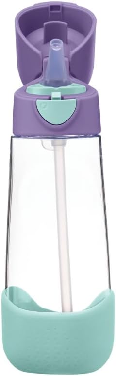 b.box Kids Water Bottle – 20oz Tritan Toddler Drink Bottle with Straw for School, Daycare, Travel w/Easy-Grip Triangular Design, Leak Proof Lid & Handle, BPA Free, Dishwasher Safe (Lilac Pop)