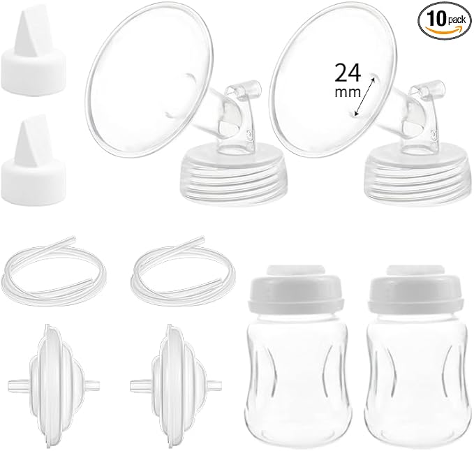 Pump Parts Compatible with Spectra S1/S2/9 Plus, Not Original Accessories, Full Set Replacements Include 24mm Flange, Duckbill Valve, Backflow Protector, Tubing and Bottle