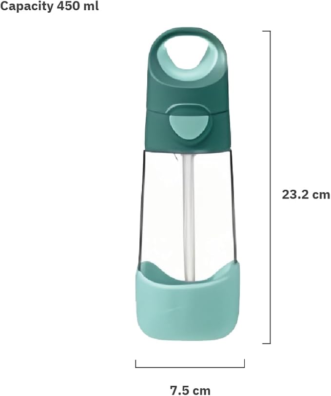 b.box Kids Water Bottle – Tritan Toddler Drink Bottle with Straw for School, Daycare, Travel w/Easy-Grip Triangular Design, Leak Proof Lid & Handle, BPA Free, Dishwasher Safe (Emerald Forest)