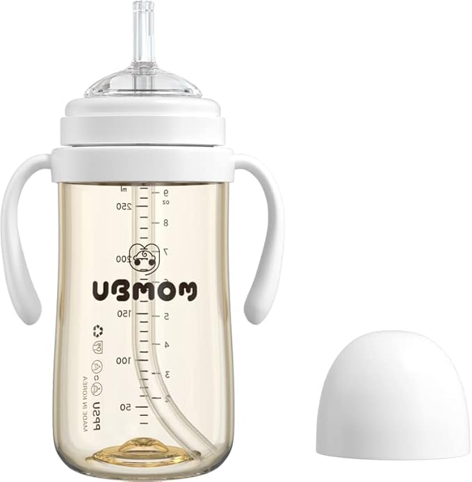 UBMOM No-spill, Backflow prevention Sippy Cup with Straw, PPSU, Learner Cup with Handle for Baby and Toddlers, BPA Free, 9.47oz (Cloud)