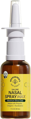 Beekeeper's Naturals Propolis Nasal Rinse Spray Max, Relief for Adults w/Eucalyptus, Oregano & Saline, Clears Nasal Congestion, Moisturizes Sinus Canal, & Decongest Sinus Cavities, 1 fl oz