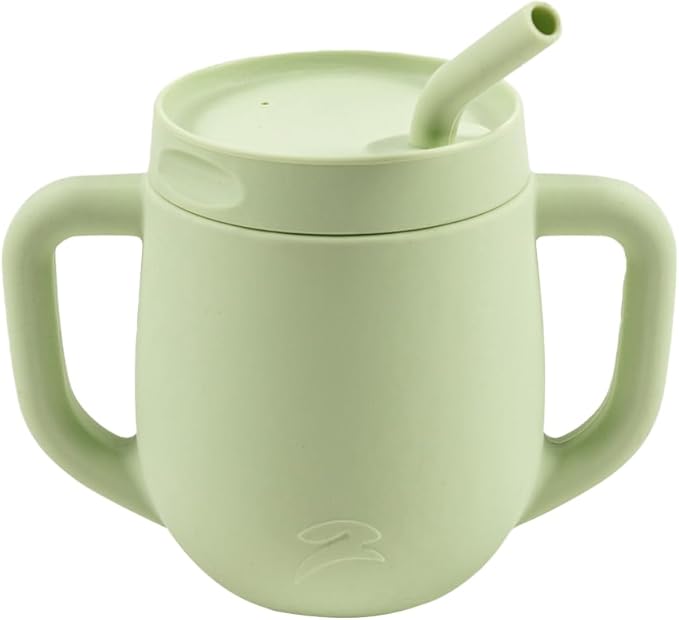 3-in-1 Silicone Training Cup with Straw & Lid - Baby Led Weaning Transition Sippy Cups for 6+ Month Old - Spill Proof Training Cup for Baby - BPA-Free Transition Sippy Cups (Spring Green)