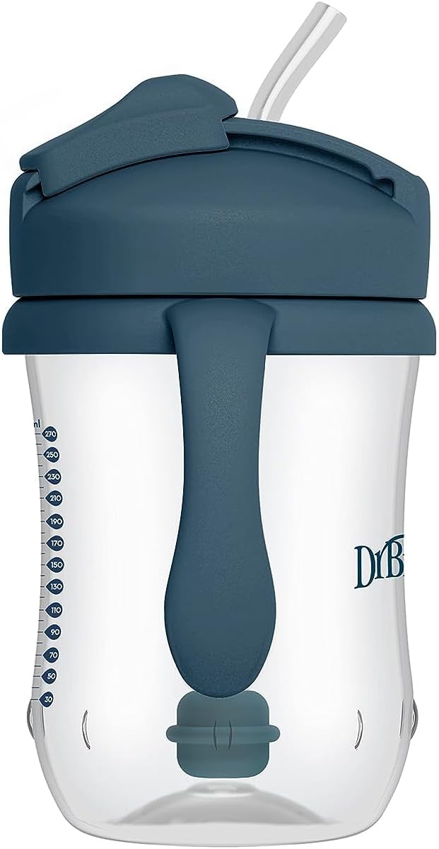 Dr. Brown's Milestones Baby's First Straw Cup, Training Cup with Weighted Straw, 9oz/270mL, Dark Blue, BPA Free, 6m+