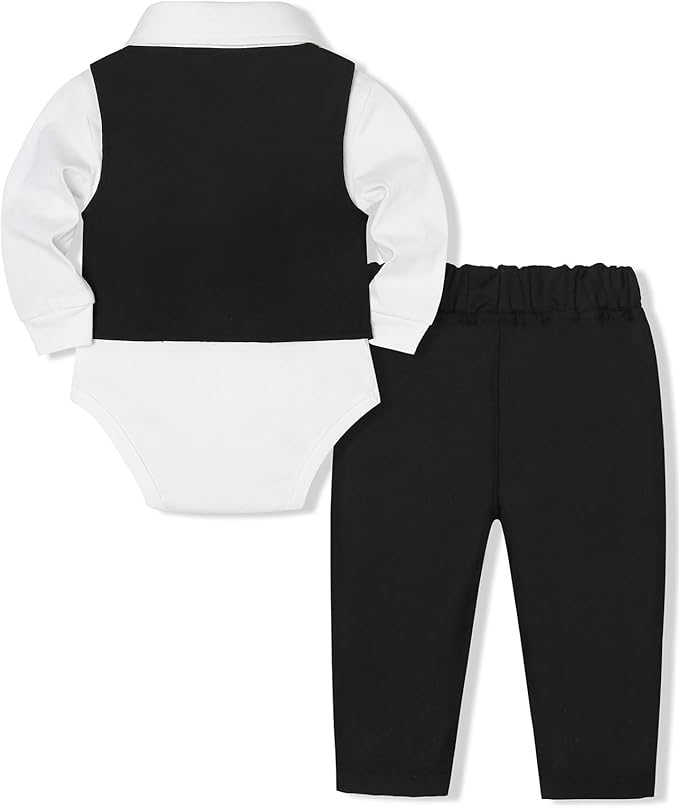 Baby Boy Clothes Suits Infant Gentleman Wedding Outfit Formal Dress Shirt Vest Bowtie Pants 4Pcs Baby Suit Sets