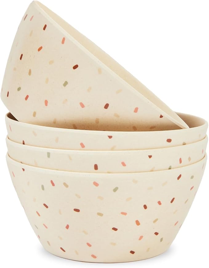 Nook Theory 4 Pack Bamboo Bowls - 22 Oz Reusable Bowl, Dishwasher Safe - Not Microwavable Bamboo Dishes (Confetti)