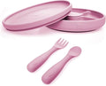 Talktools Bitsy Feeding Kid's Essentials Plate Set – Toddler Utensils, Spoon and Fork, Plate Lid, Perfect for Mealtime – Strong Suction Toddler Plates with 4 Compartments (Set-Bubblegum)