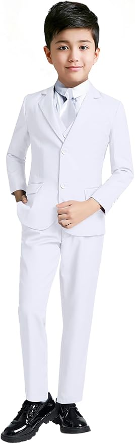 YuanLu Boys Suit for Kids Tuxedo Wedding Ring Bearer Outfit, 5 Piece Boy Slim Fit Formal Suits with Adjustable Waist