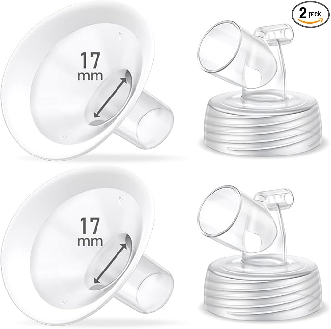 2 Packs 17mm Flange Set, Updated Soft Rim Shield and Wide Mouth Base Connector Pump Parts for Spectra S2 Spectra S1 9 Plus Breastpumps Accessories, 106 Degree Wider Opening Angel
