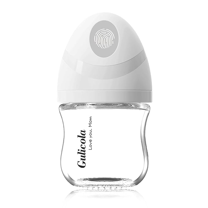 Gulicola Natural Small Glass Baby Bottle 3 oz, Very Slow Flow Nipple, 1 pk - White