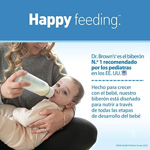 Dr. Brown's Natural Flow Anti-Colic Options+ Narrow Baby Bottle, 4 oz/120 mL, with Level 1 Slow Flow Nipple, 0m+, 4 Bottles