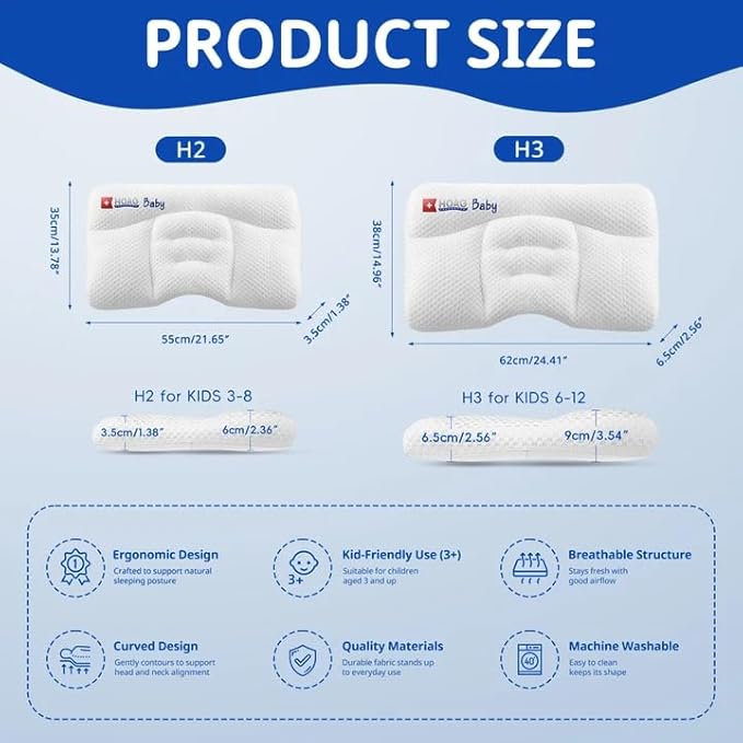 Toddler Pillow, Breathable & Cozy Machine Washable Kids Pillow, 21.6x13.8 Ergonomic Children Pillow for Boys and Girls Aged 3-8 (Height 2)