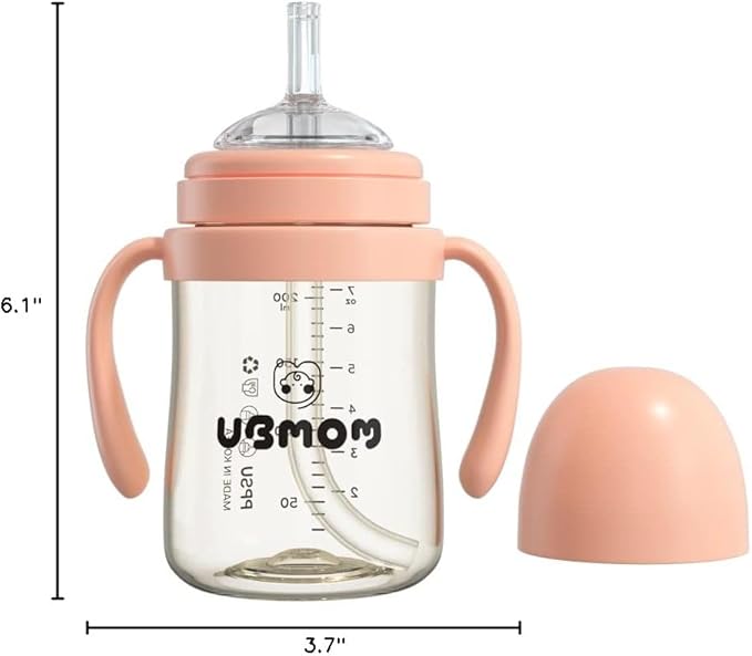 UBMOM No-spill, Backflow prevention Sippy Cup with Straw, PPSU Learner Cup with Handle for Baby and Toddlers, BPA free, 6.76oz (Strawberry)