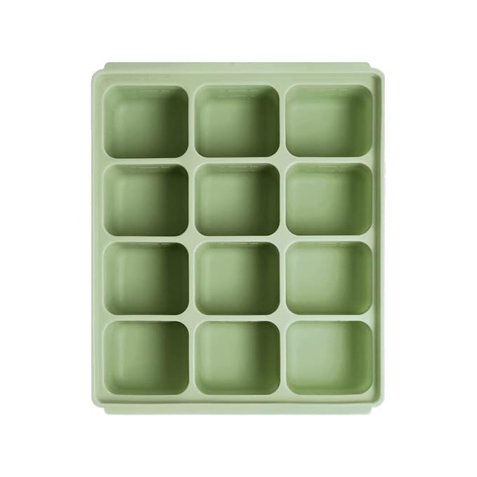 Silicone Freezer Tray, Baby Food Storage Cubes with Clip-On Lid, Freeze Baby Food, Soups, Purees, Ice, Easy and Safe Design, Made in Korea (12, Celadon Green)