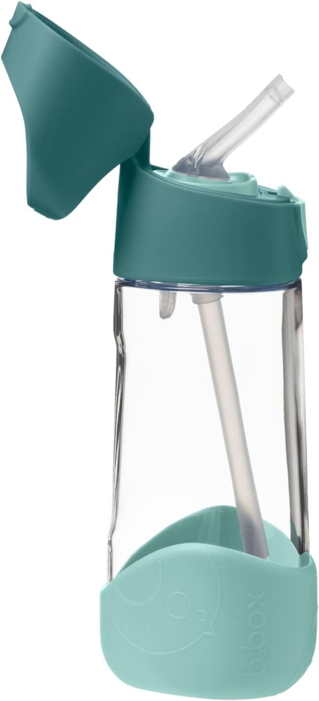 b.box Kids Water Bottle – Tritan Toddler Drink Bottle with Straw for School, Daycare, Travel w/Easy-Grip Triangular Design, Leak Proof Lid & Handle, BPA Free, Dishwasher Safe (Emerald Forest)