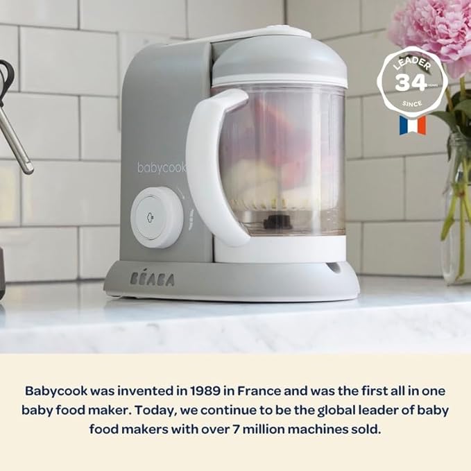 BEABA Babycook Solo 4 in 1 Baby Food Maker, Baby Food Processor Baby Food Steamer, Lrg Capacity 4.5 Cups 27 Servings in 20 Mins, Auto Steam Cooking, Puree Blender, White