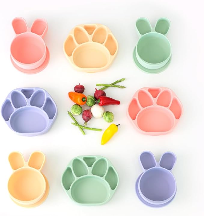 Baby Plates with Suction - Self-Feeding Tools for Baby - Made in Korea - Suction Plates Feeding Essentials - Ideal Baby Food Plates - Perfect Design for Toddlers (Pink, Rabbit)