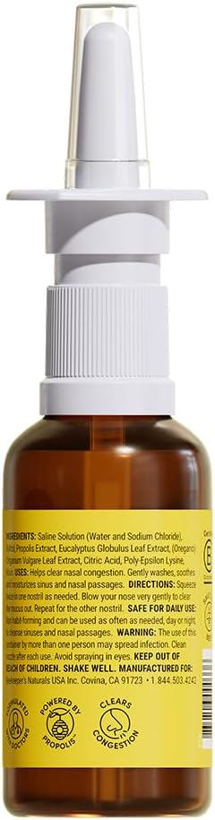 Beekeeper's Naturals Propolis Nasal Rinse Spray Max, Relief for Adults w/Eucalyptus, Oregano & Saline, Clears Nasal Congestion, Moisturizes Sinus Canal, & Decongest Sinus Cavities, 1 fl oz