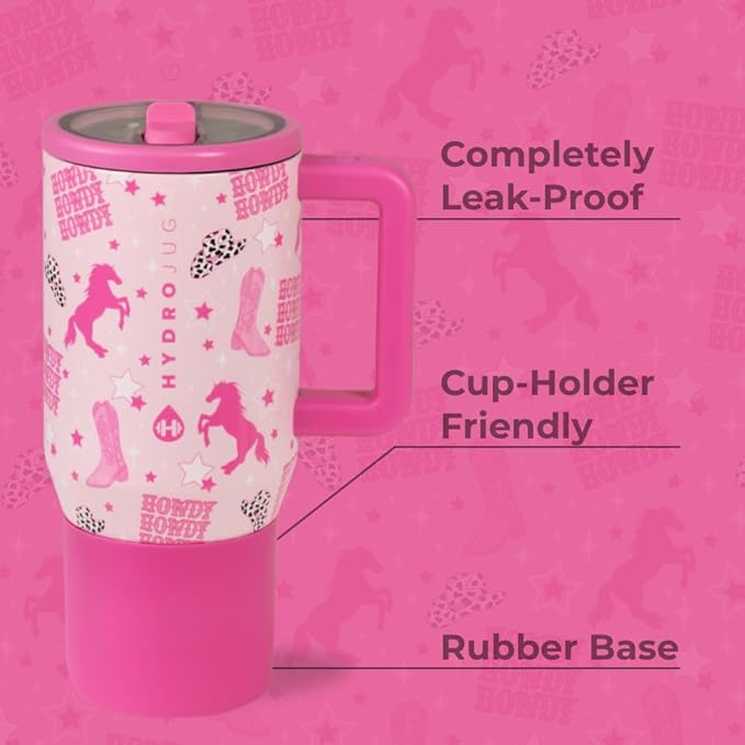 HydroJug Kids - 20 oz Insulated Kids Water Bottle with Flip Straw & Handle | Leak-Proof & Durable | Perfect for School, Sports, Lunch, Travel & Camp, Cowgirl