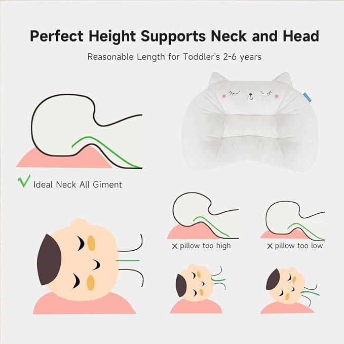 Choc chick Toddler Pillow,20X14inches Machine Washable Soft Hypoallergenic Kids Pillows,Child Cute Animal Perfect Toddler Pillows for Sleeping 2 Year Old (Cat)