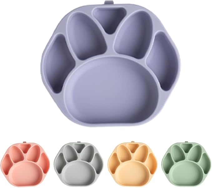 Baby Plates with Suction - Self-Feeding Tools for Baby - Made in Korea - Suction Plates Feeding Essentials - Ideal Baby Food Plates - Perfect Design for Toddlers (Purple, Bear Claw)