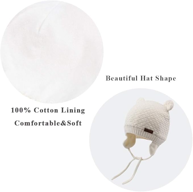 XIAOHAWANG Baby Hat Cute Bear Toddler Earflap Beanie Warm for Fall Winter
