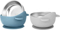 2 Pack Stainless Steel Baby Bowls with Suction, Toddler Bowls with Removable Silicone Shell for Kids, Non-Slip Toddler Baby Feeding Set Dishwasher Safe-Gray & Blue